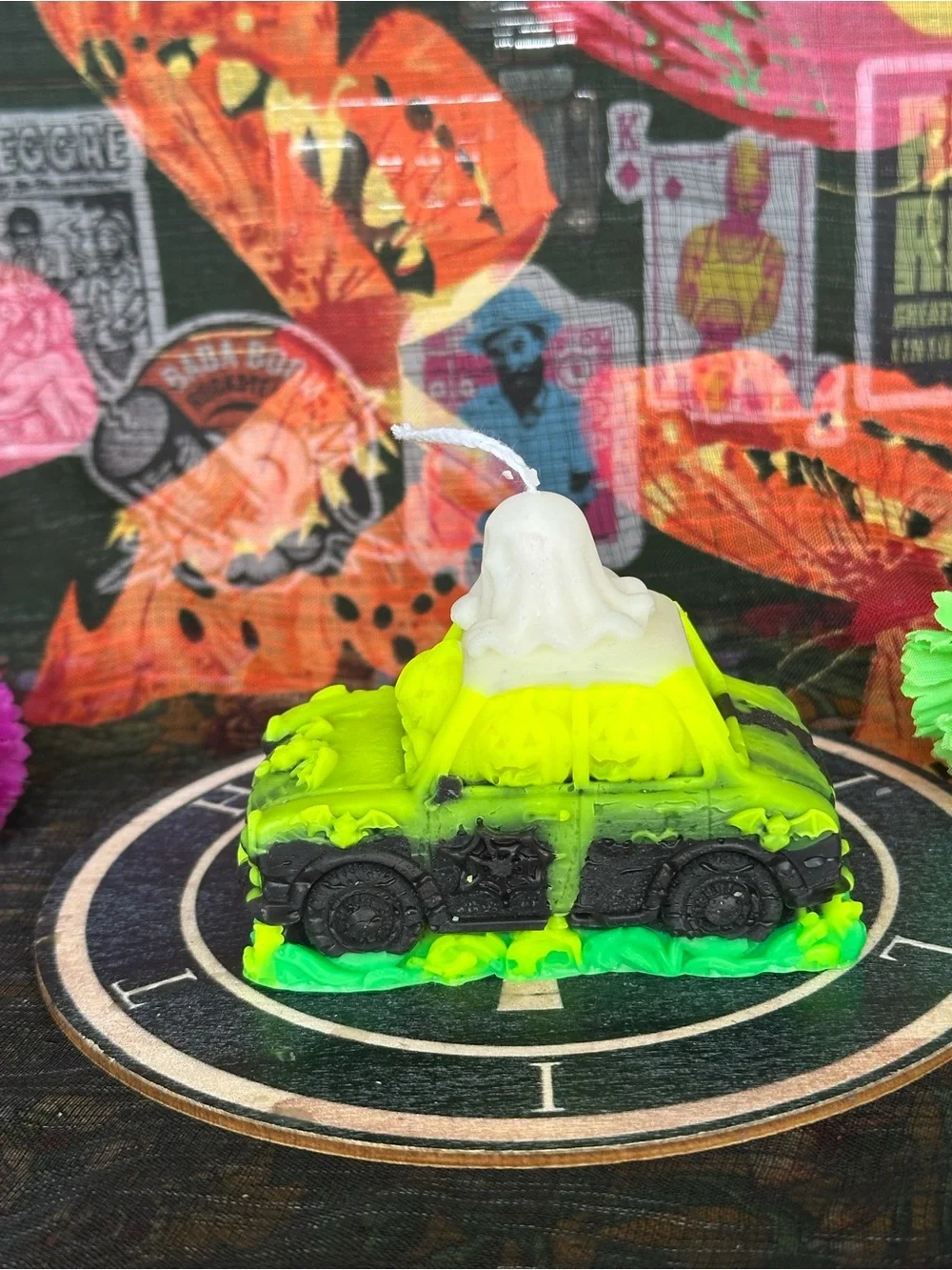 Neon Slime Boo Mobile Candle – Ghost & Pumpkin Halloween Car